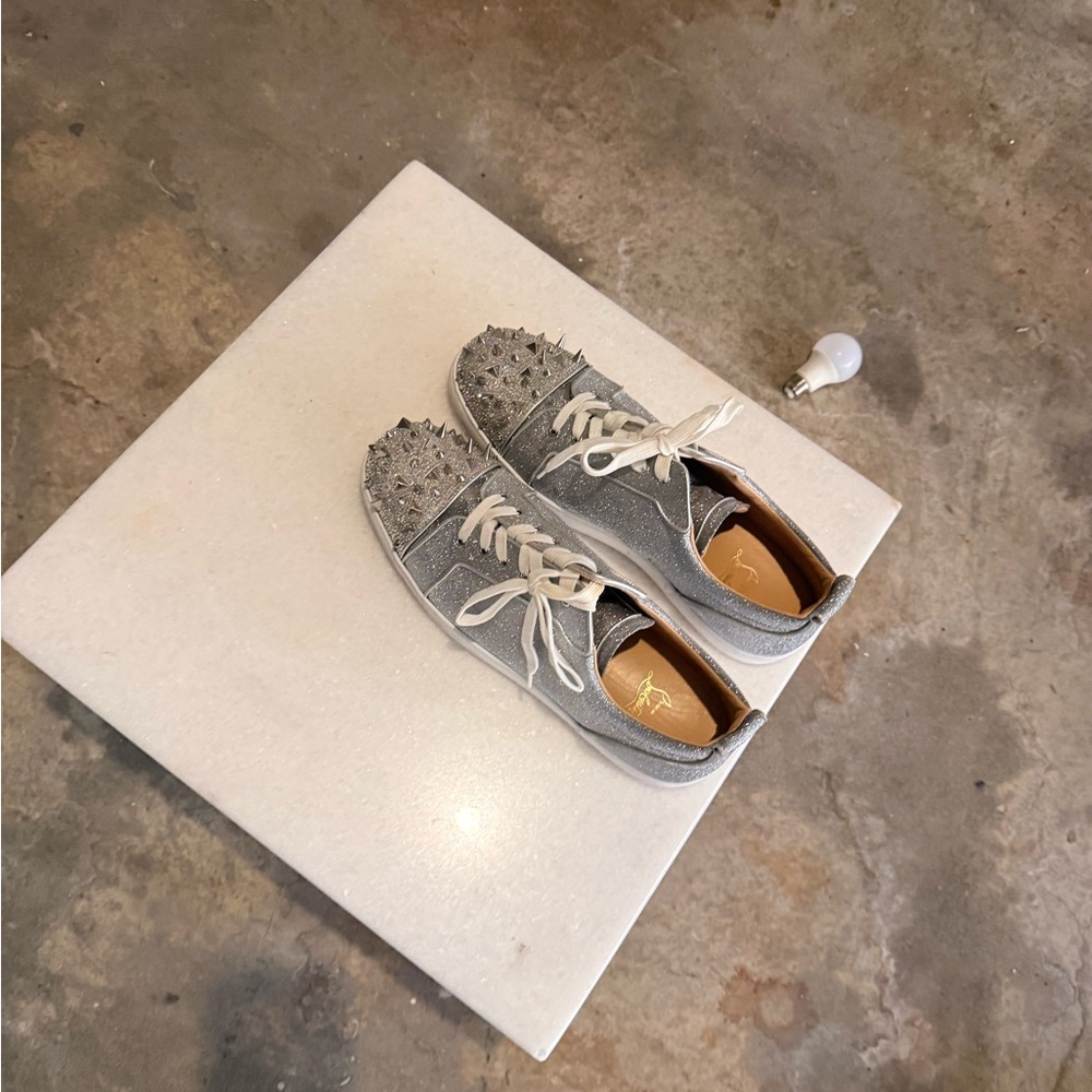 Christian Louboutin Gray Spiked Sneakers